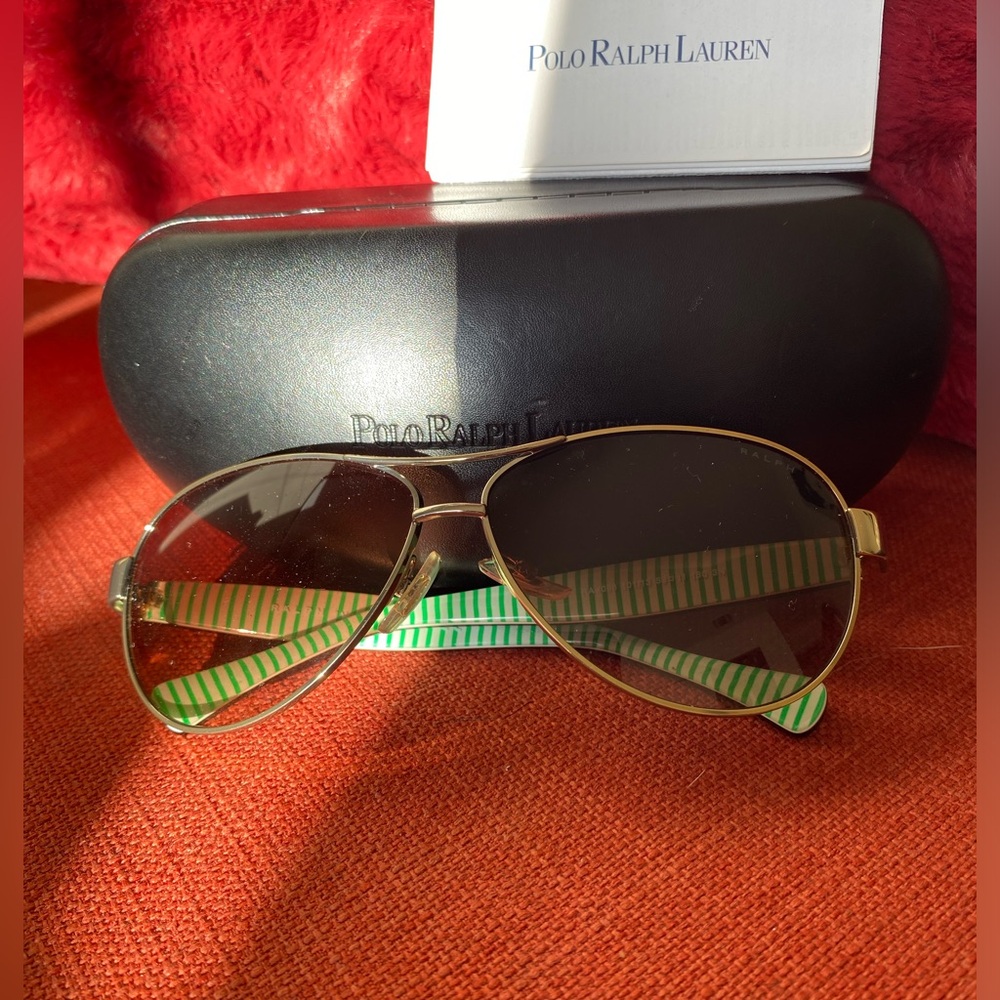 Polo, Ralph Lauren aviator frames, green stripped handles